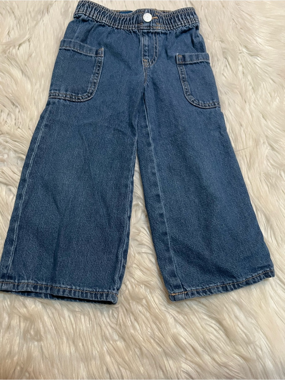 Old Navy Pull-On Baggy Wide-Leg Cargo Jeans Medium Wash 3T - Picture 4 of 10